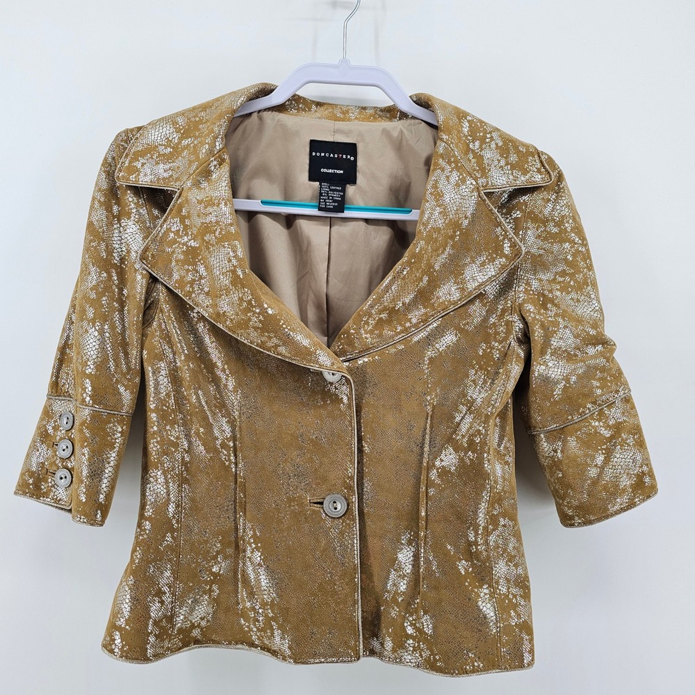 Doncaster Collection Blazer Tan Silver Metallic Suede Snakeskin Print Size 4??